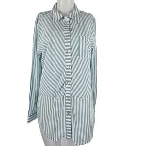 Soft Surroundings Mint Green Striped Lightweight Long Sleeve Blouse XL